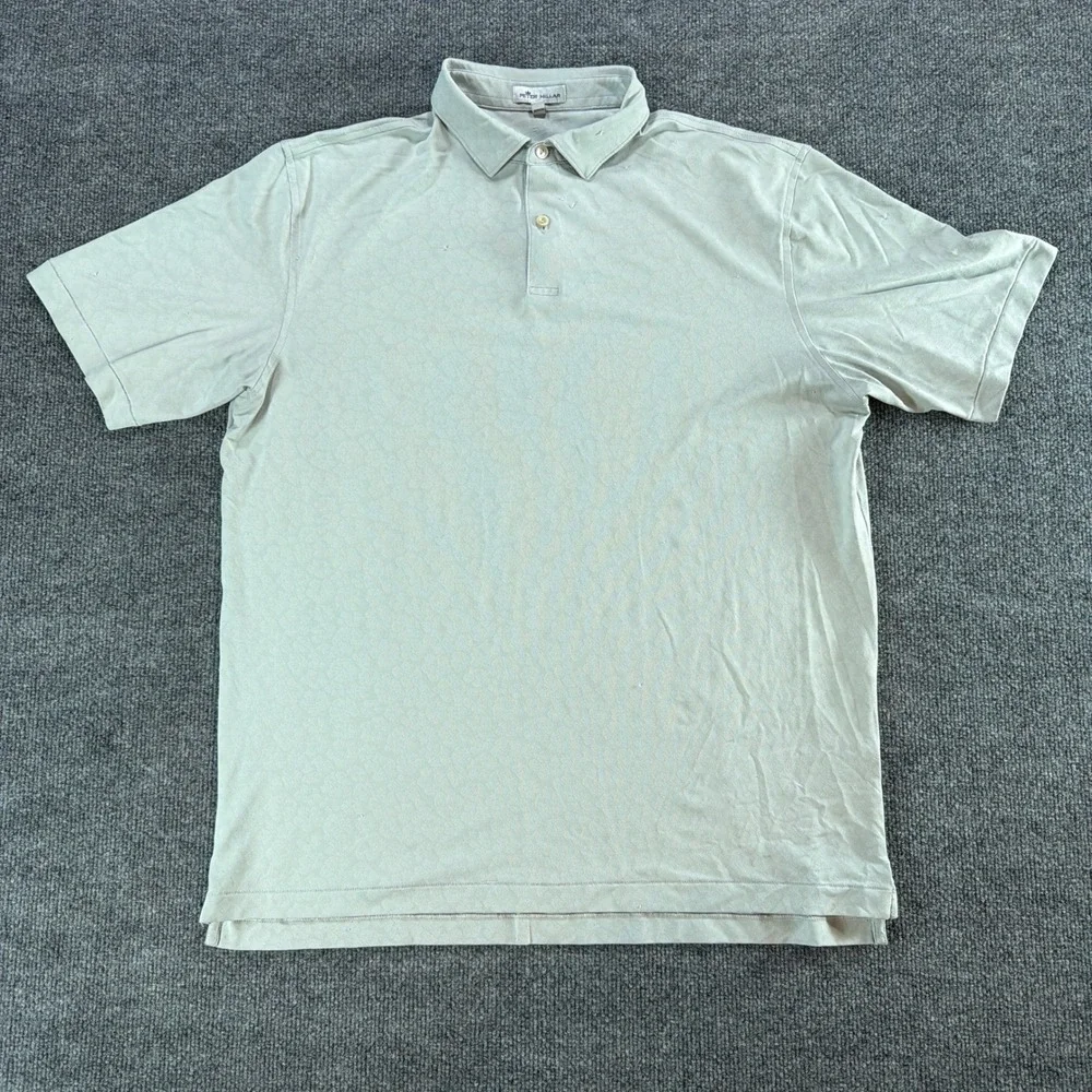 Peter Millar Mens Lrg Polo Shirt Short Sleeve Jacquard Performance Beige Preppy